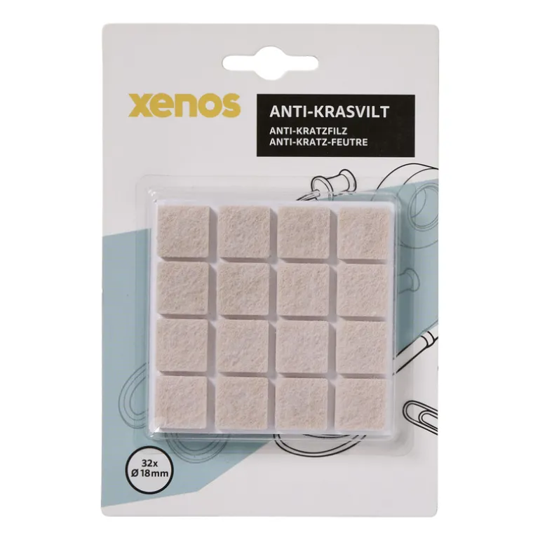 Anti-kras viltjes vierkant 1.8x1.8 cm - taupe - set van 32