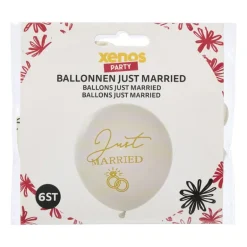 Ballonnen just married - wit/goudkleurig - set van 6