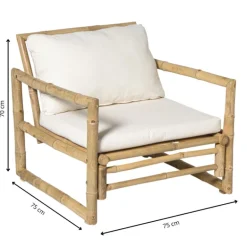 Bamboe tuinfauteuil Hanoi - bruin/wit - 70x75x75 cm