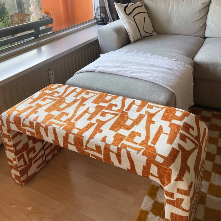 Bankje grafisch - geel/beige - 49x100x36 cm