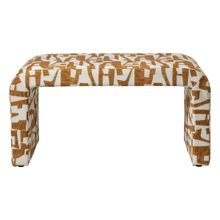 Bankje grafisch - geel/beige - 49x100x36 cm