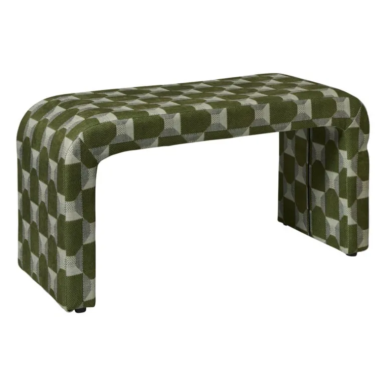 Bankje grafisch - groen/beige - 49x100x36 cm