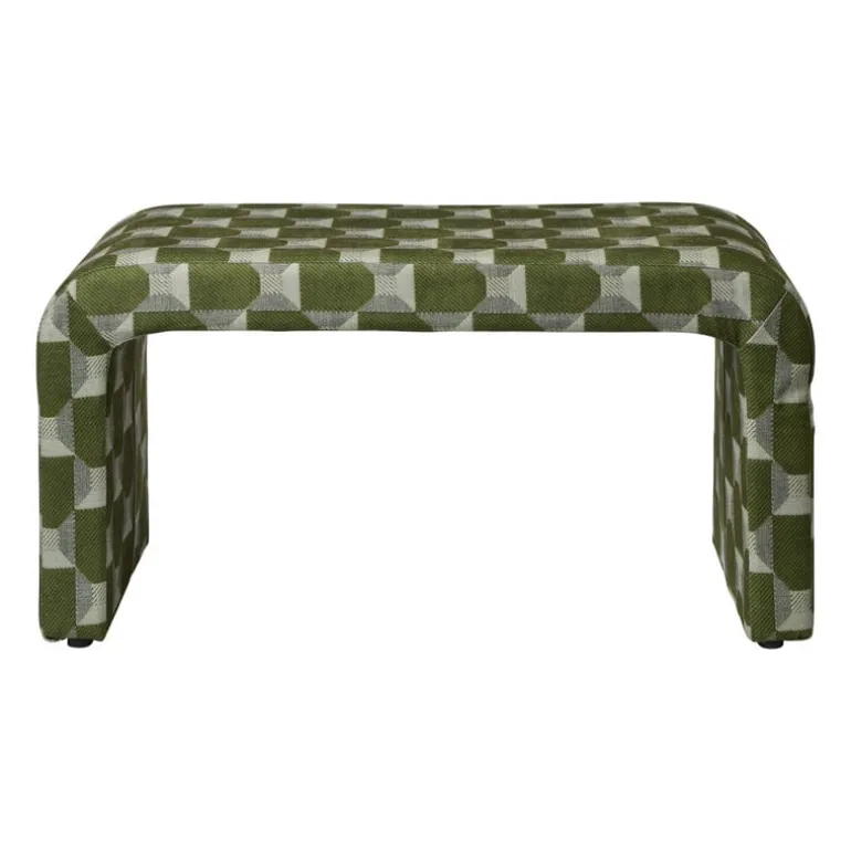 Bankje grafisch - groen/beige - 49x100x36 cm