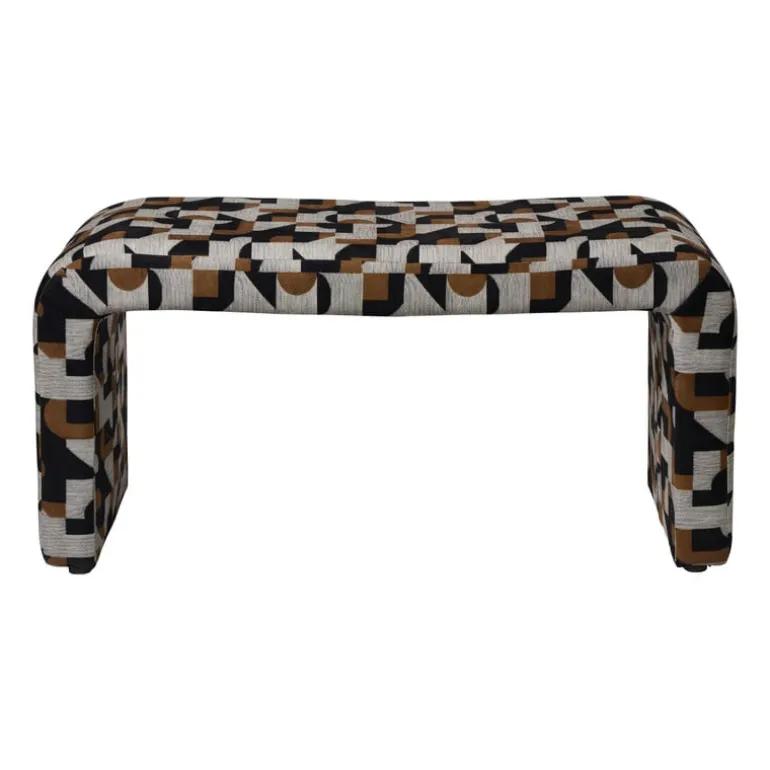 Bankje grafisch - zwart/beige - 49x100x36 cm