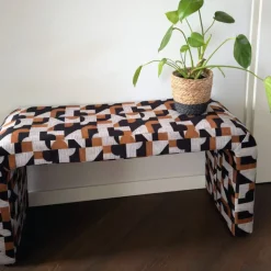 Bankje grafisch - zwart/beige - 49x100x36 cm
