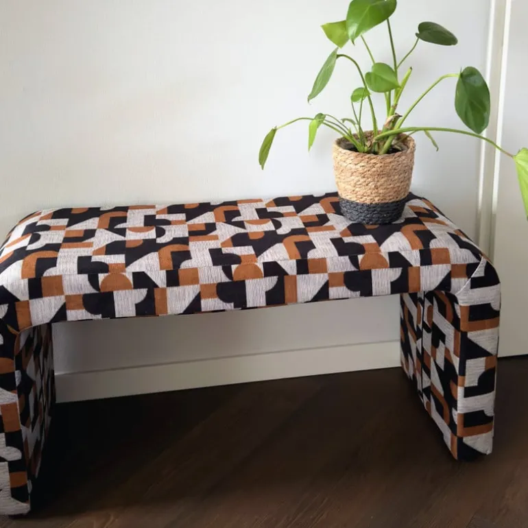 Bankje grafisch - zwart/beige - 49x100x36 cm