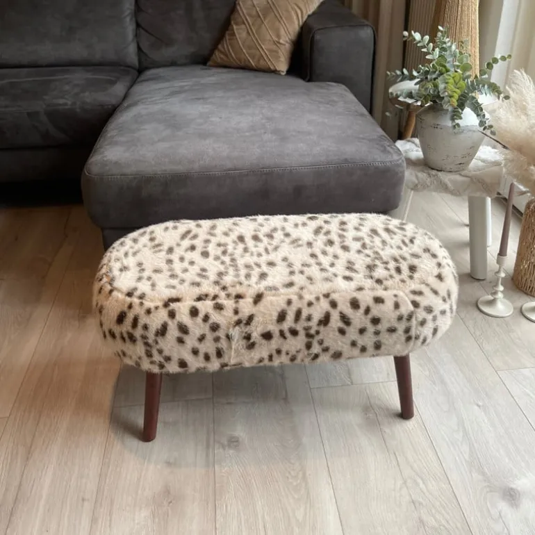 Bankje sneeuwluipaard - beige/zwart - 40x82x40 cm