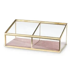 Bijouxdoos - 2- vaks - goud/roze - 18x9,5x7 cm