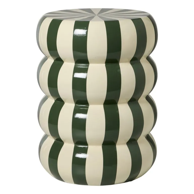 Bijzettafel bubbles stripes - beige/groen - ø35x45 cm