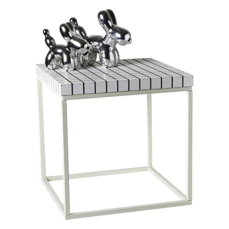 Bijzettafel checks met metalen frame - wit - 36x36x36 cm