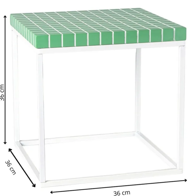 Bijzettafel checks met metalen frame - groen - 36x36x36 cm