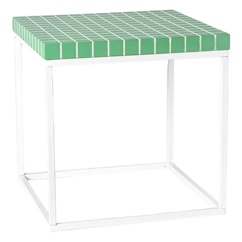 Bijzettafel checks met metalen frame - groen - 36x36x36 cm
