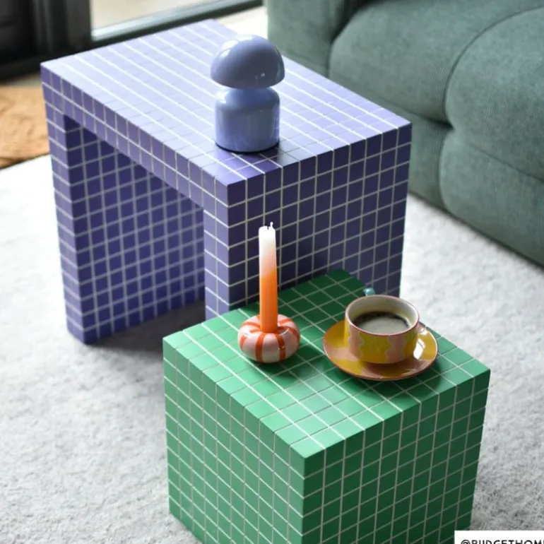 Bijzettafel kubus checks - groen - 30x30x30 cm