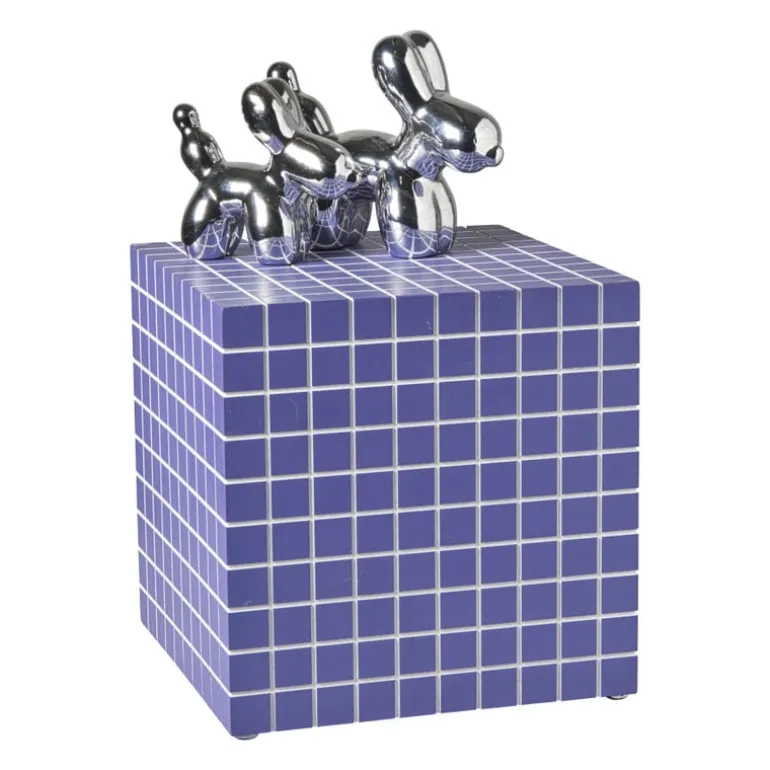 Bijzettafel kubus checks - paars - 30x30x30 cm