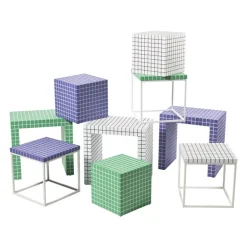 Bijzettafel kubus checks - wit - 30x30x30 cm