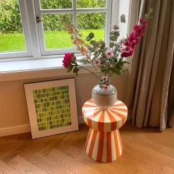Bijzettafel stripes - beige/oranje - ø40x45 cm