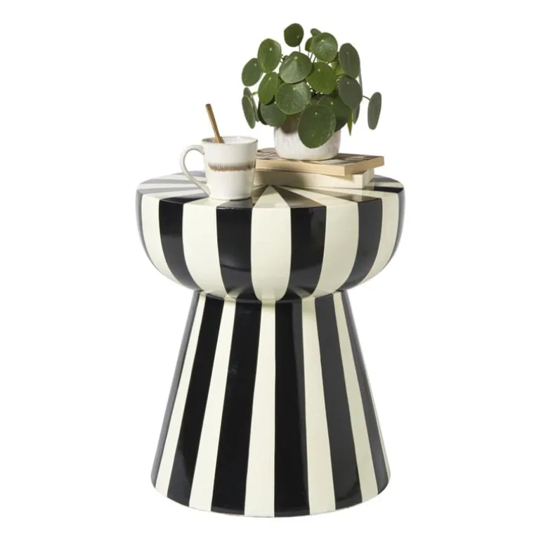 Bijzettafel stripes - beige/zwart - ø40x45 cm