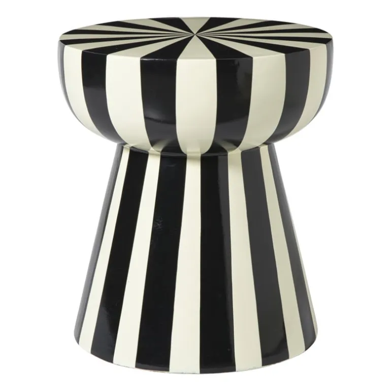 Bijzettafel stripes - beige/zwart - ø40x45 cm