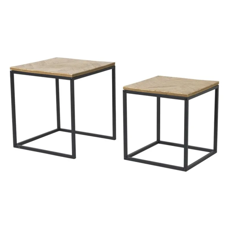 Bijzettafeltjes visgraat - bruin/zwart - set van 2