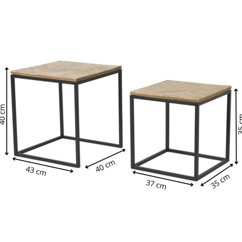 Bijzettafeltjes visgraat - bruin/zwart - set van 2