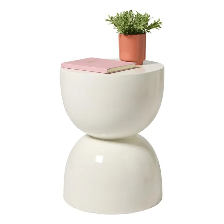 Bijzettafel trommel glos - wit - ø34x45 cm
