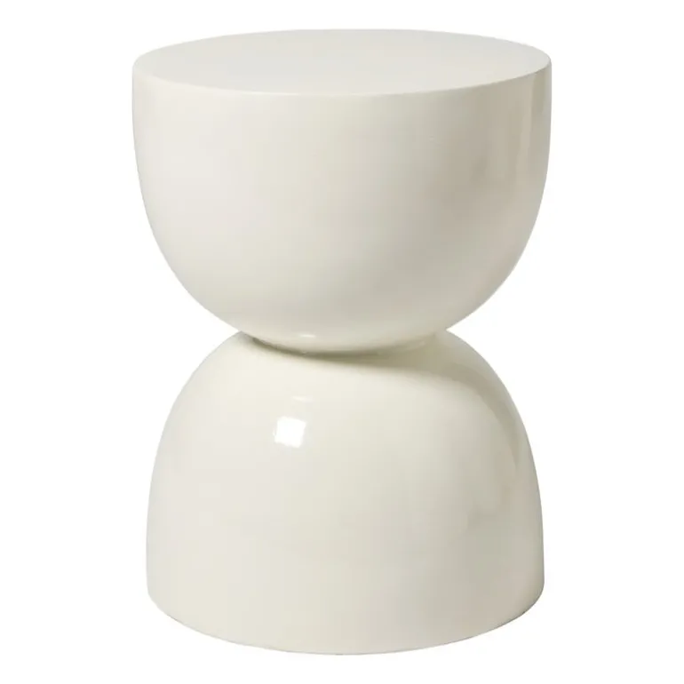 Bijzettafel trommel glos - wit - ø34x45 cm