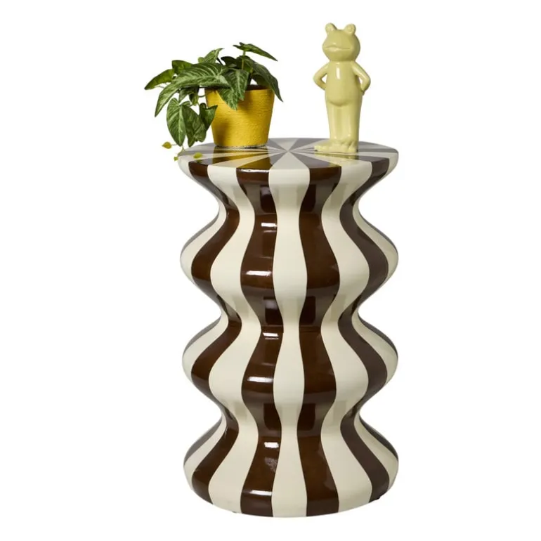 Bijzettafel waves stripes - beige/bruin - ø35x55 cm