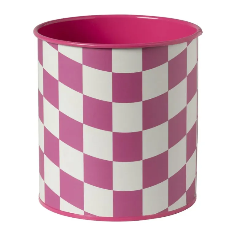 Bloempot geblokt groot - roze - ø13x14 cm