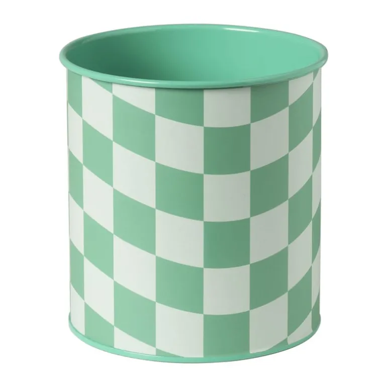 Bloempot geblokt klein - groen - ø12x13 cm