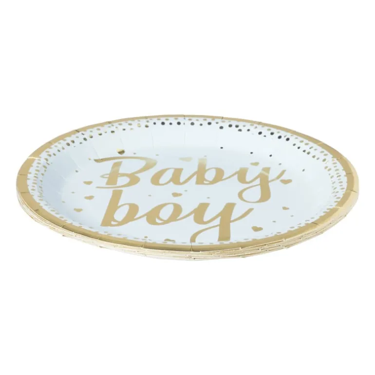 Bord baby boy - blauw/goudkleurig - set van 8
