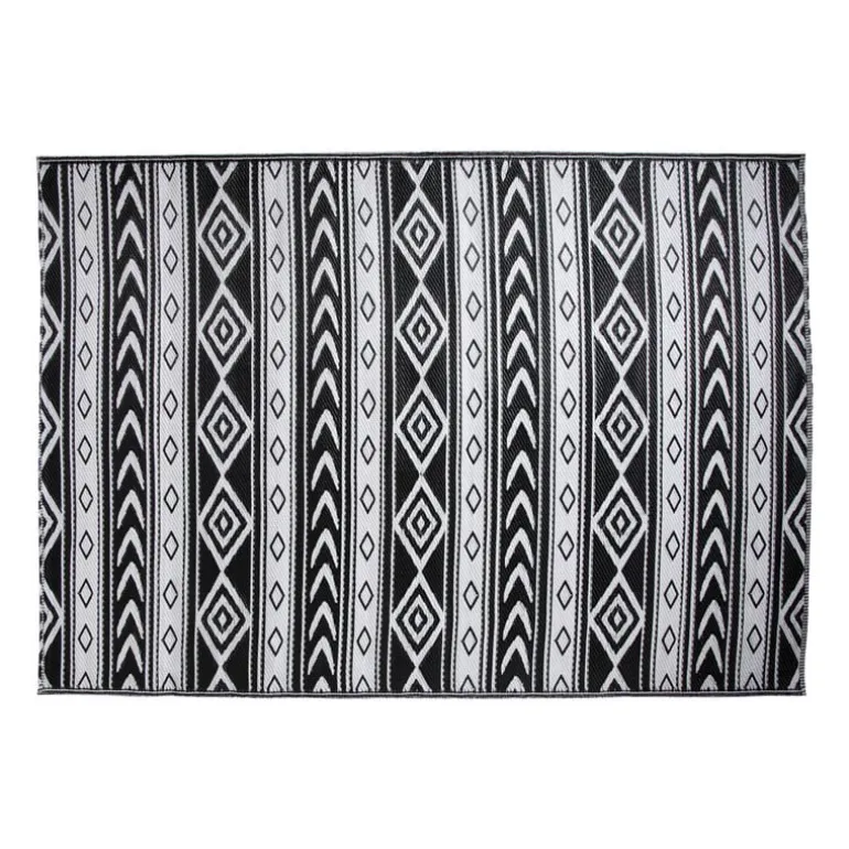 Buitenkleed tribal - zwart - 160x230 cm