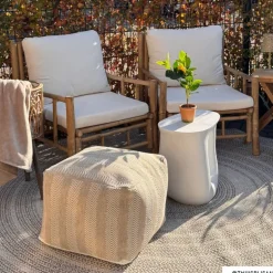Buitenpoef gestreept - beige/bruin - 35x45x45 cm