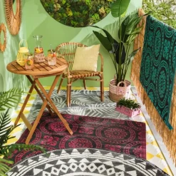 Buitentapijt mandala - zwart/wit - 150 cm