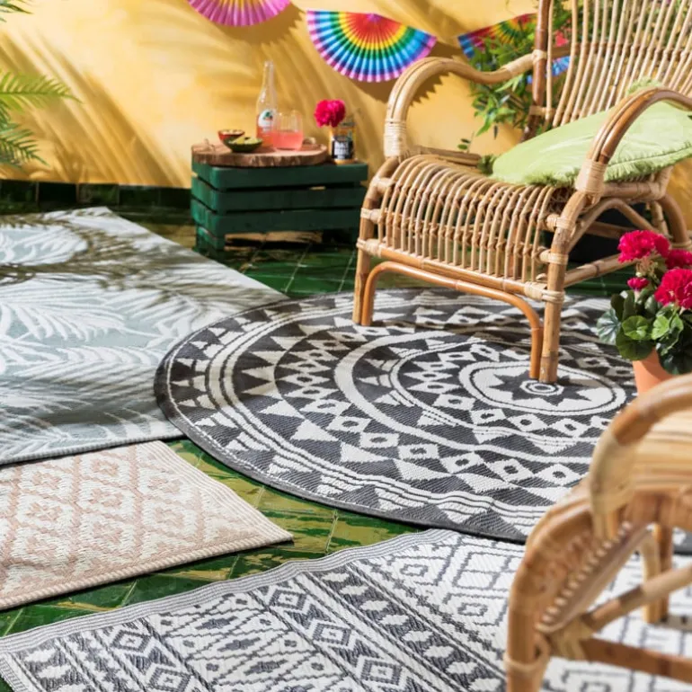 Buitentapijt mandala - zwart/wit - 150 cm