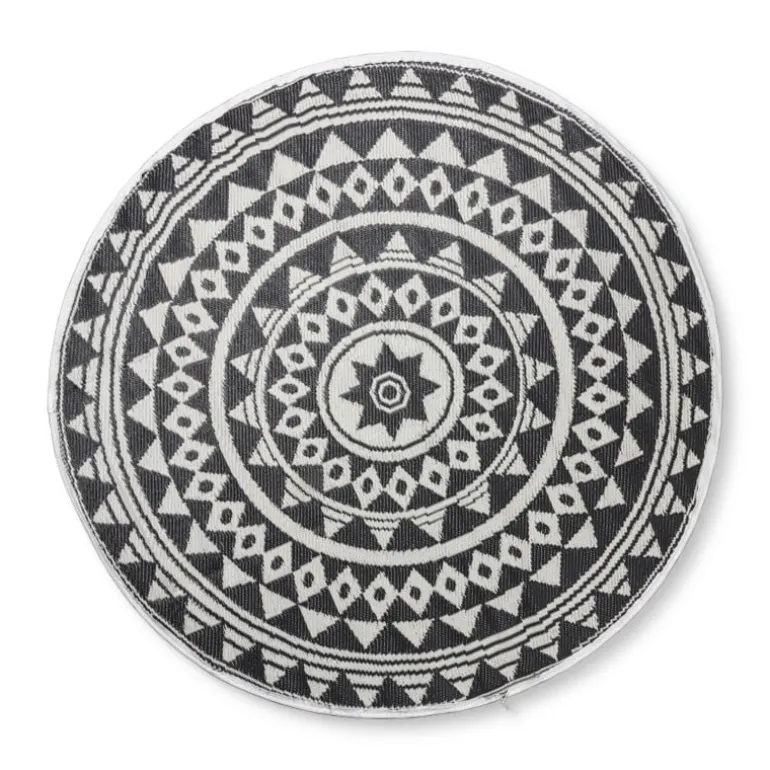 Buitentapijt mandala - zwart/wit - 150 cm
