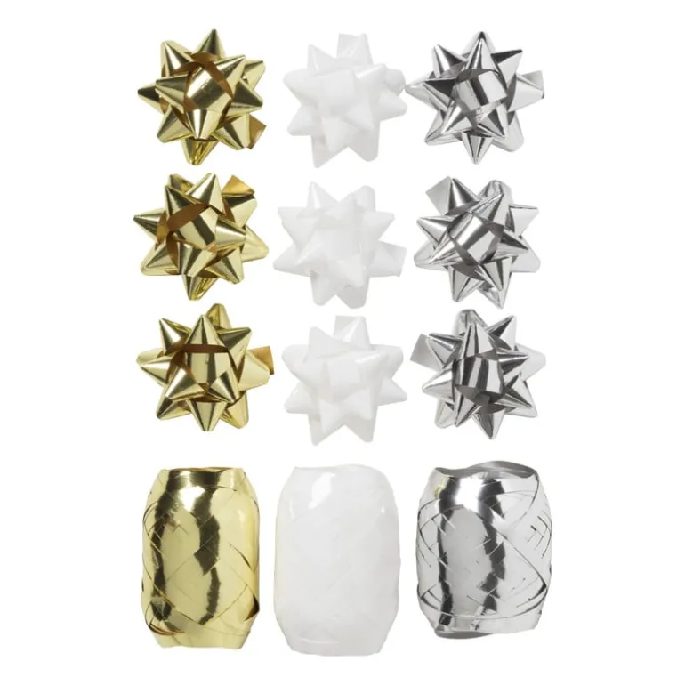 Cadeaulinten en strikken mix - goud/zilver/wit - set van 12