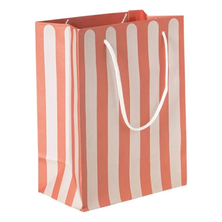 Cadeautasje streep - rood/beige - 22.9x17.5x10 cm