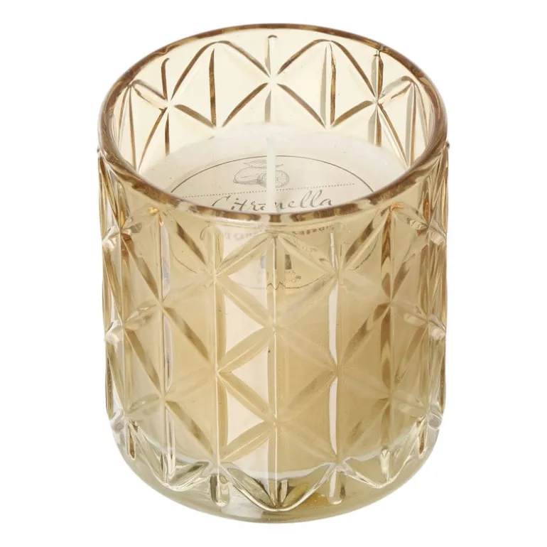 Citronella kaars in geribbeld glas - ø7.2x8 cm - diverse varianten