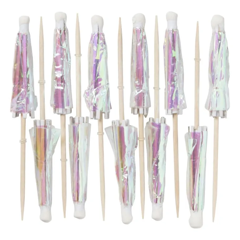 Cocktail parapluutjes iriserend - set van 12