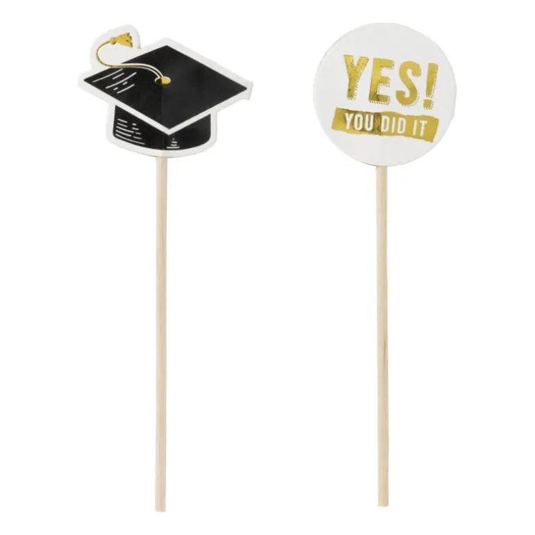 Cocktailprikkers met geslaagd - zwart/goud - set van 12