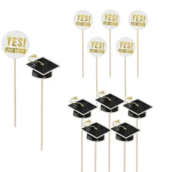 Cocktailprikkers met geslaagd - zwart/goud - set van 12