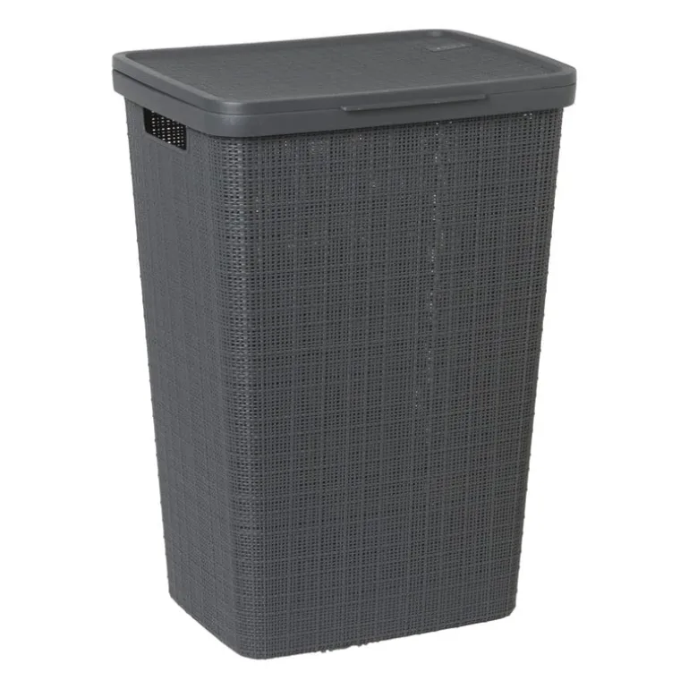 Curver jute wasmand met deksel - 58 liter - grijs
