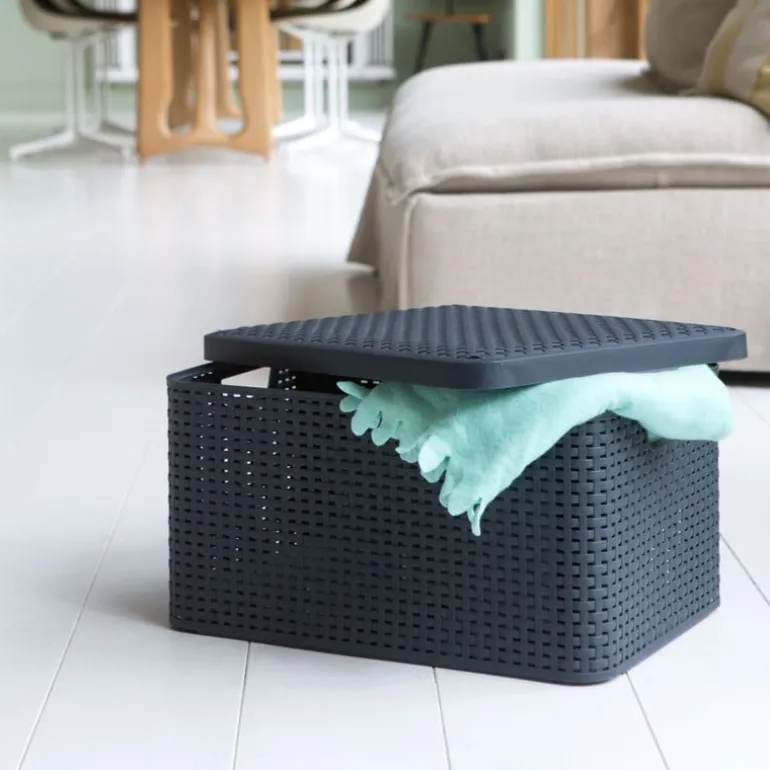 Curver opbergmand met deksel groot - grijs - 33x44.5x24.8 cm