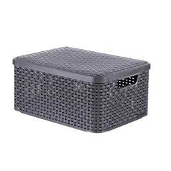Curver opbergmand met deksel middel - grijs - 28.7x38.6x17 cm
