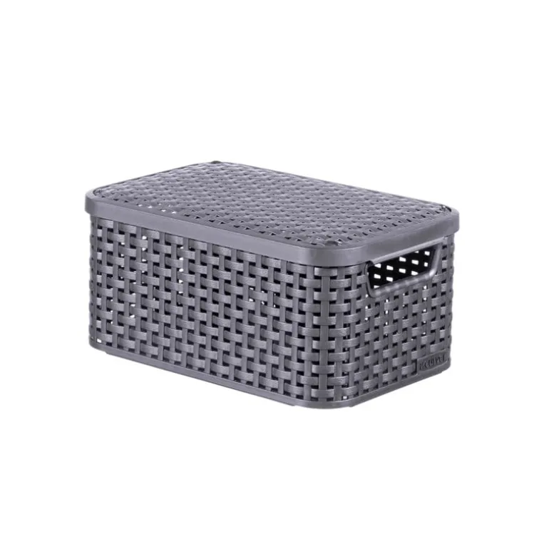 Curver opbergmand met deksel klein - grijs - 19.8x29x14.2 cm