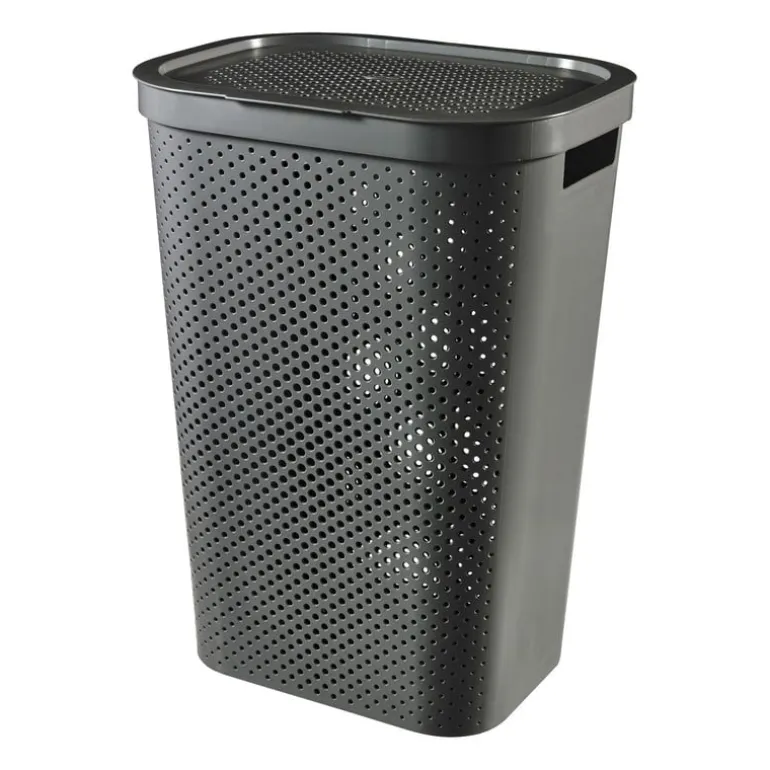 Curver wasmand met deksel Infinity Dots - antraciet - 60 liter