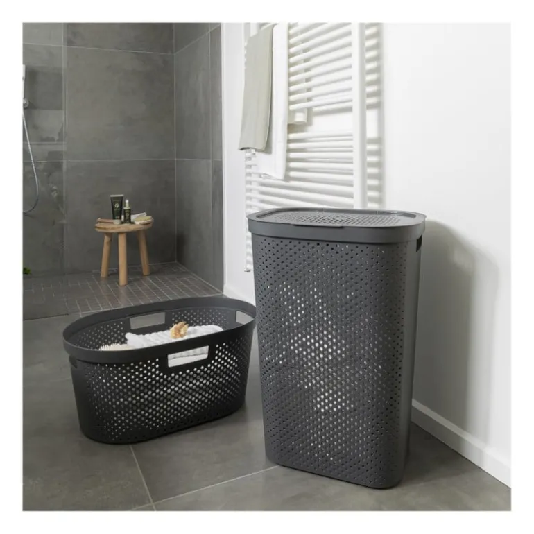 Curver wasmand met deksel Infinity Dots - antraciet - 60 liter
