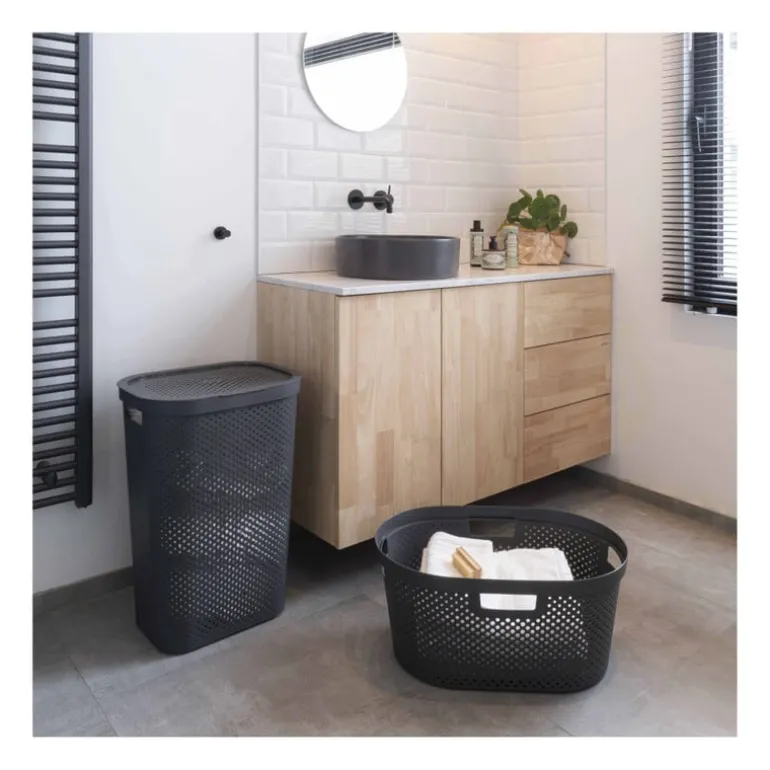 Curver wasmand met deksel Infinity Dots - antraciet - 60 liter