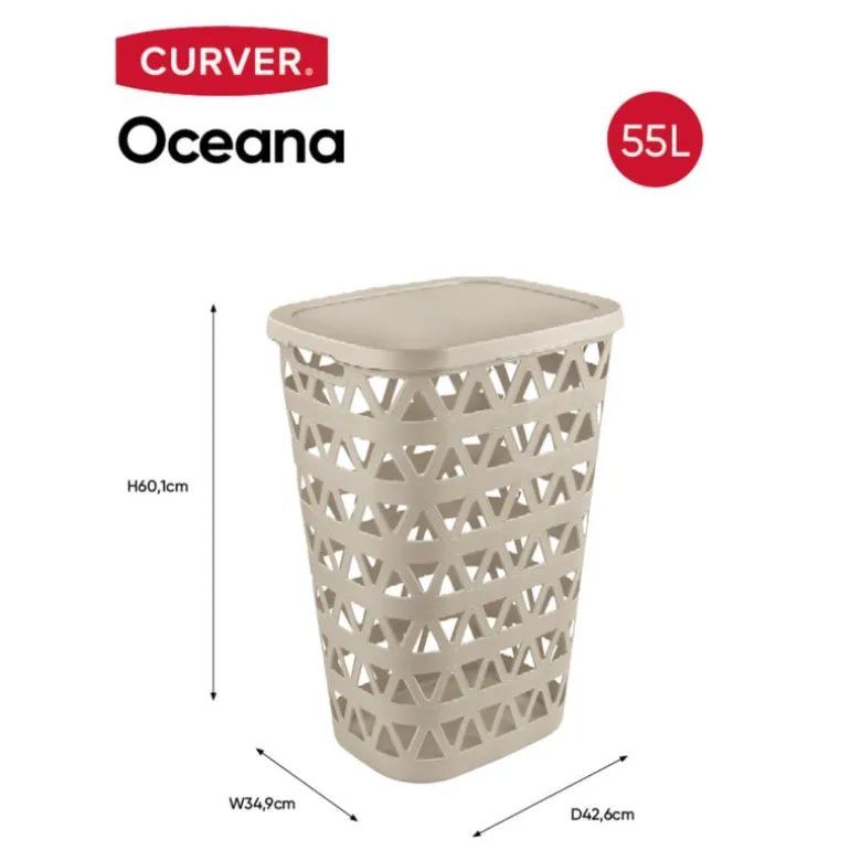 Curver wasmand soft nature met deksel - 55 liter - beige