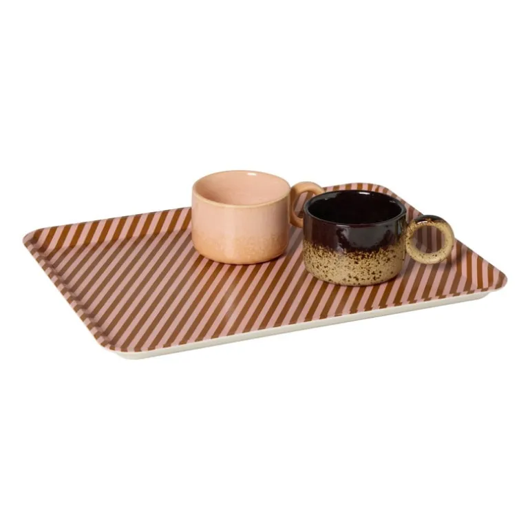 Dienblad streep - roze/bruin - 2.2x40x29 cm